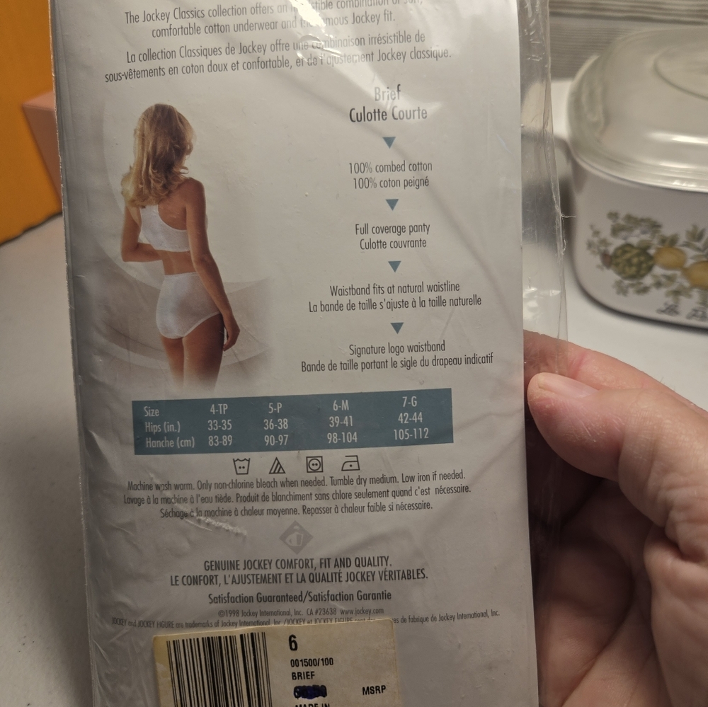 Nwt Jockey Classics Brief ( 1 Pair) Size 6-M 39-41" White  Unopened From 1998 - Picture 4 of 5